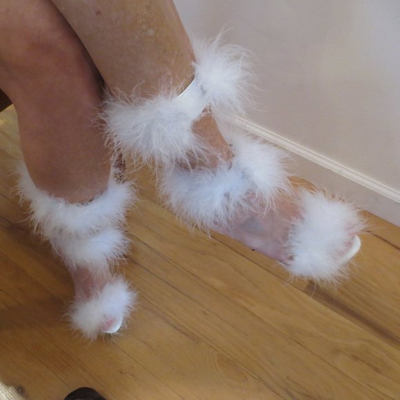 LAST CHANCE  NIB CUSTOM MADE White Double High Riding Ankle Cuff "Fufu" Heels - Picture 10 of 15